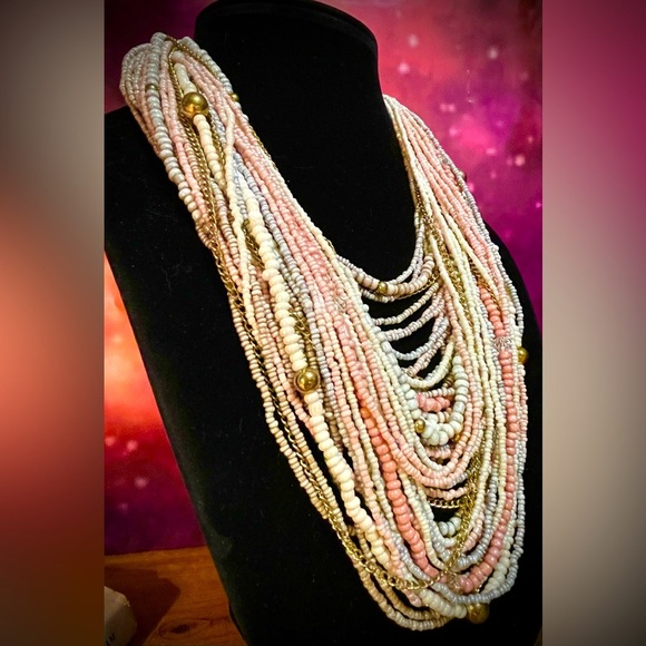 ALDO pink and crème multi strand beaded collar necklace​ - Picture 3 of 5